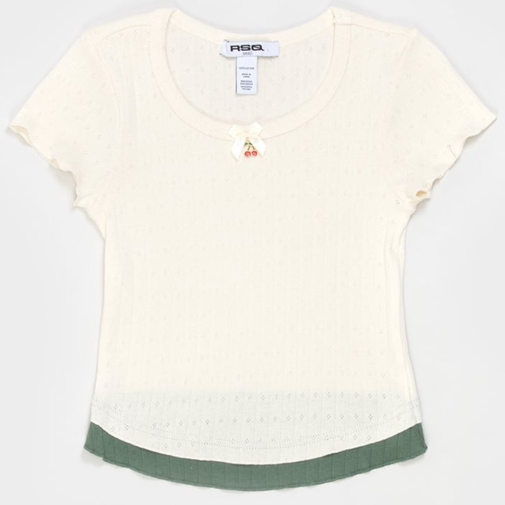 RSQ Girl’s Cherry Double Layer Pointelle Top size Large